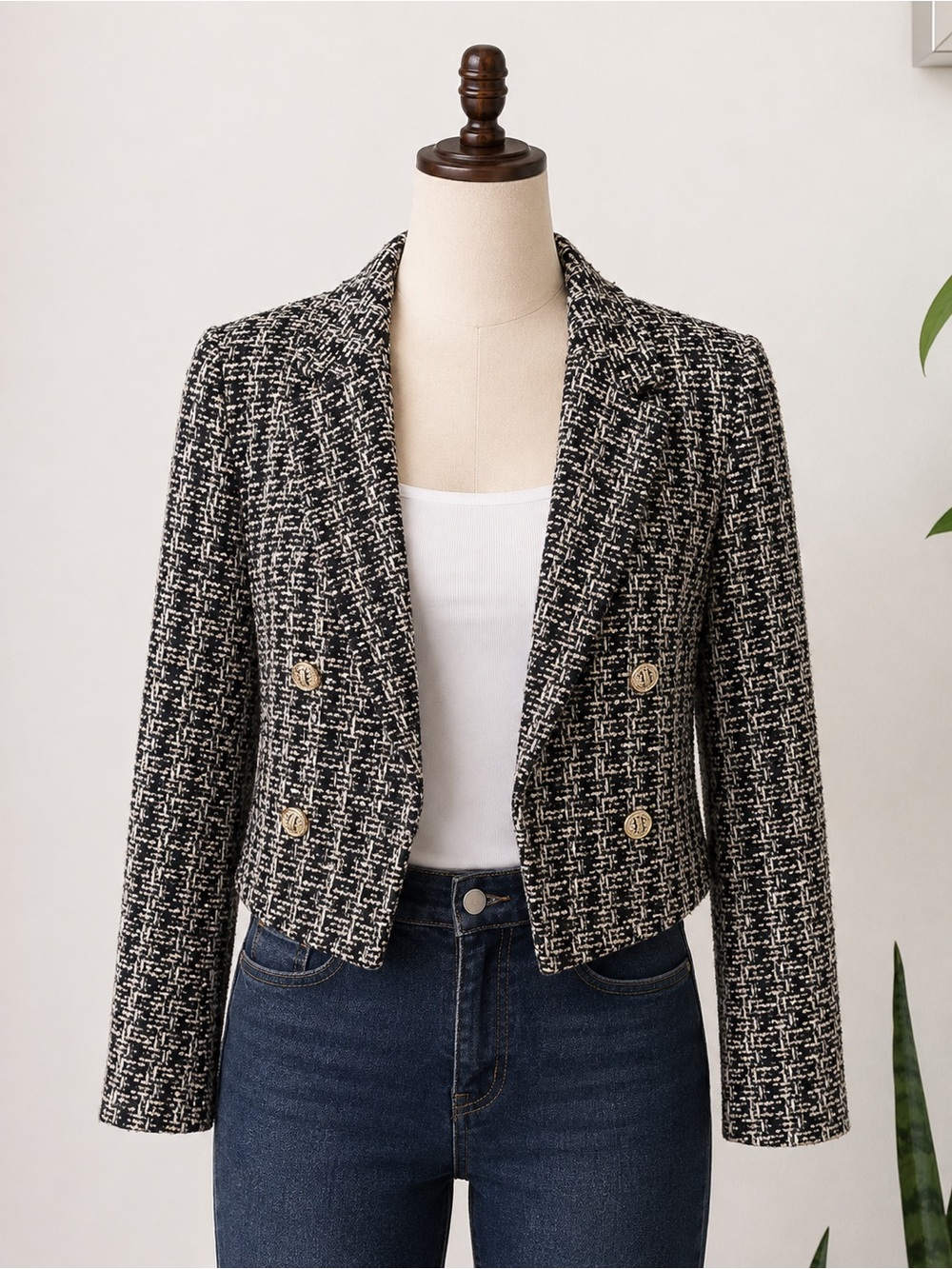 NWT Heartloom Women’s Navy & White Tweed Cropped Blazer XS